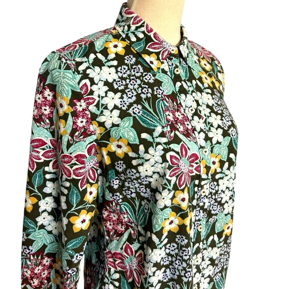 Talbots Womens Floral Mirrored Garden Cotton Button Front Long Sleeves  S - Picture 3 of 10